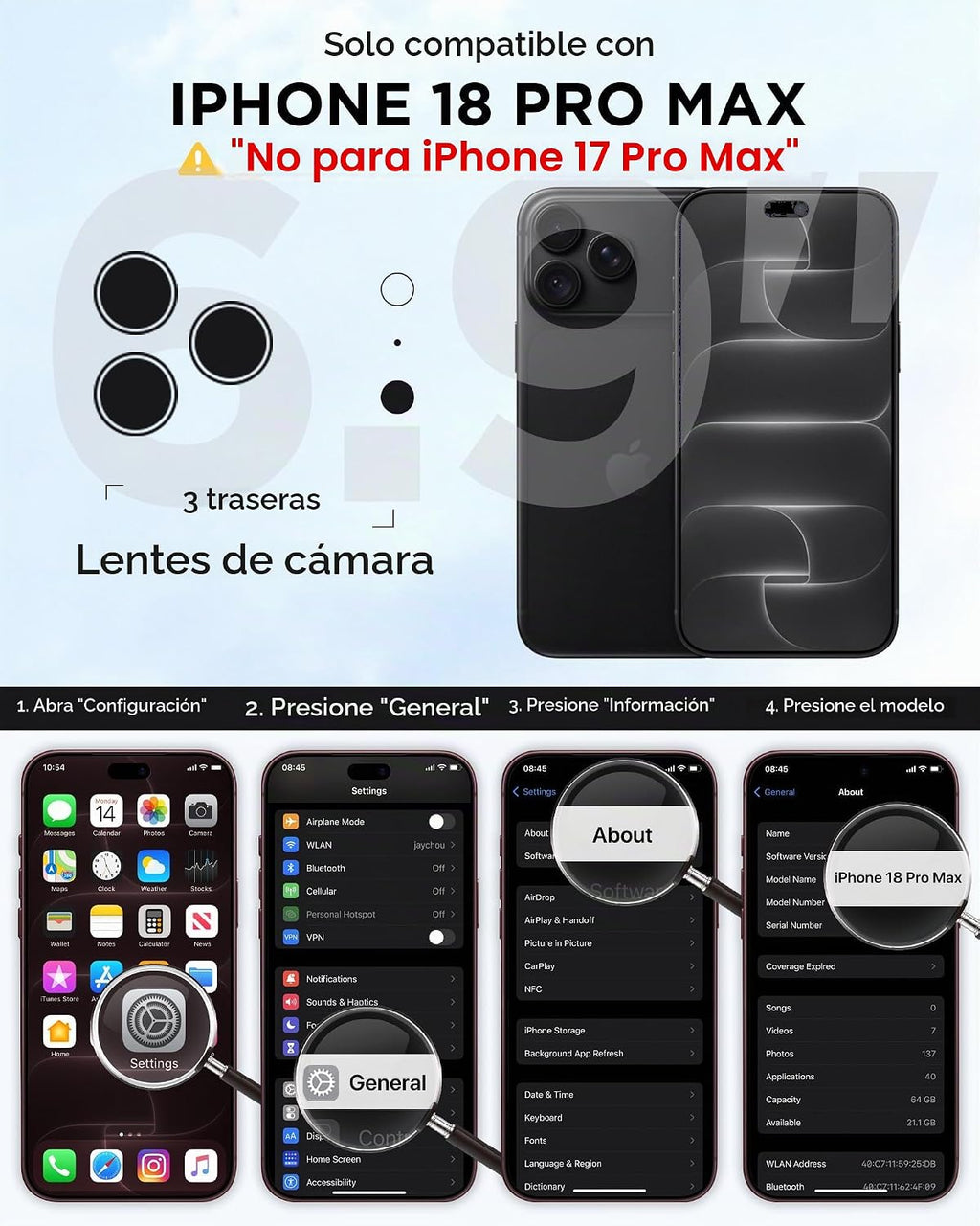 Diaclara Funda magnética y protector de pantalla para iPhone 18 Pro Max