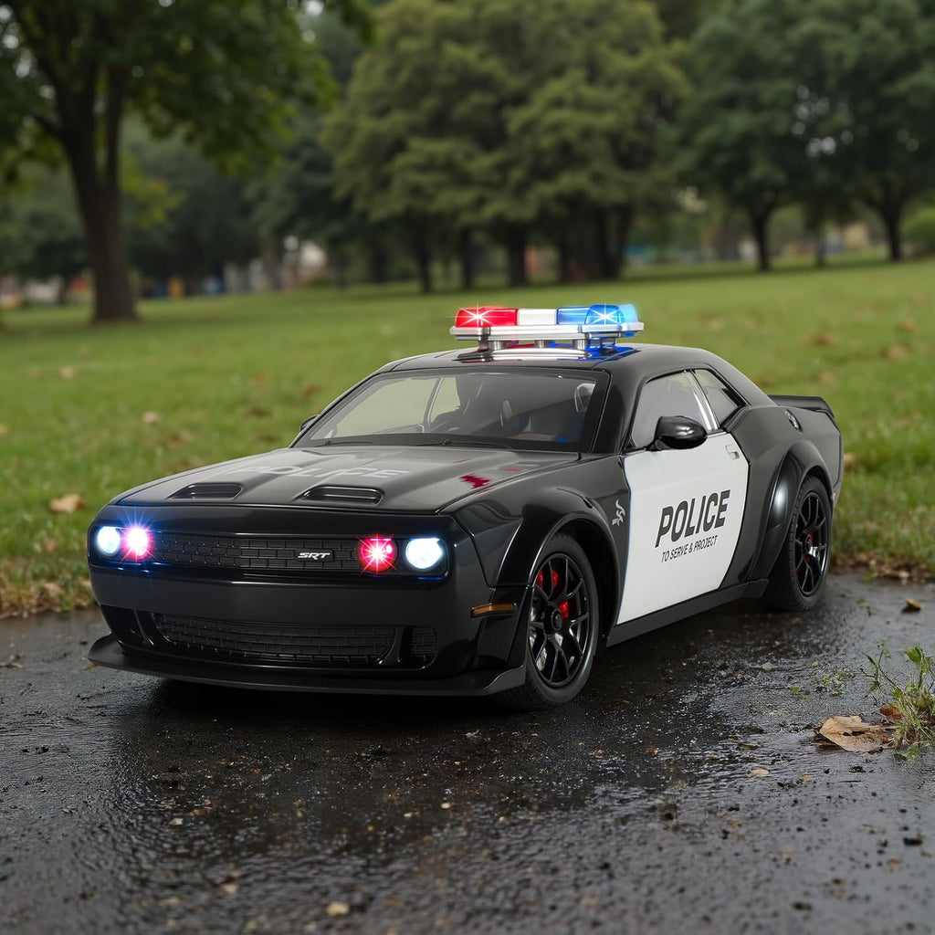 Coches de policía para niños de 3 a 5 años, 1/24 coches fundidos a presión Hellcat coche de juguete colección modelo con tracción hacia atrás, coche de policía Hellcat de juguete con luces y