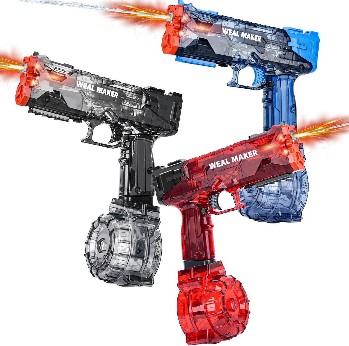 Paquete de 3 pistolas de agua eléctricas con flash LED y carga USB-C, diseñada para diversión acuática épica, pistolas de chorro automáticas de 25 a 30 pies, pistola de agua para verano al aire libre en el patio trasero, juguetes de fiesta temática de