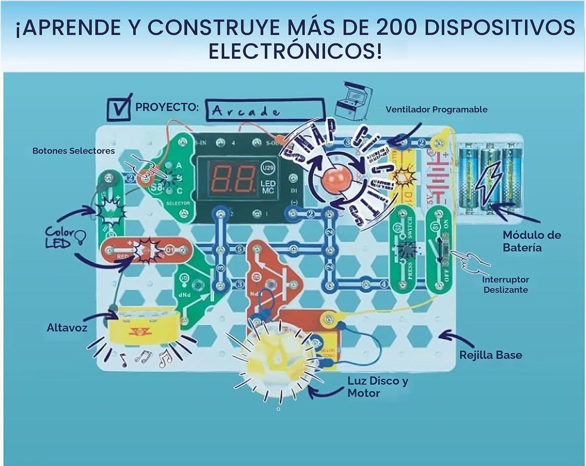 Snap Circuits “Arcade”, Kit de exploración electrónica, actividades STEM para mayores de 8 años, manual de proyecto a todo color (SCA-200)
