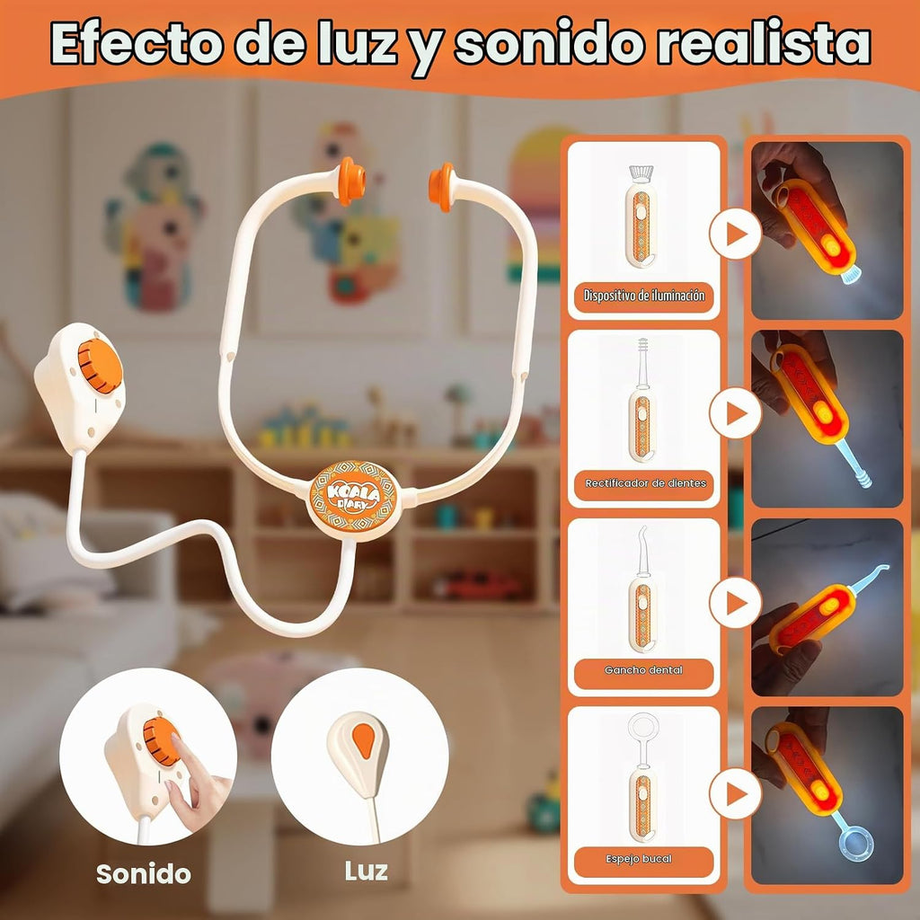 Set de Médico para Niños Pequeños Juguete de Simulación 44 Pzs Juguete STEM para Niños y Niñas Regalo