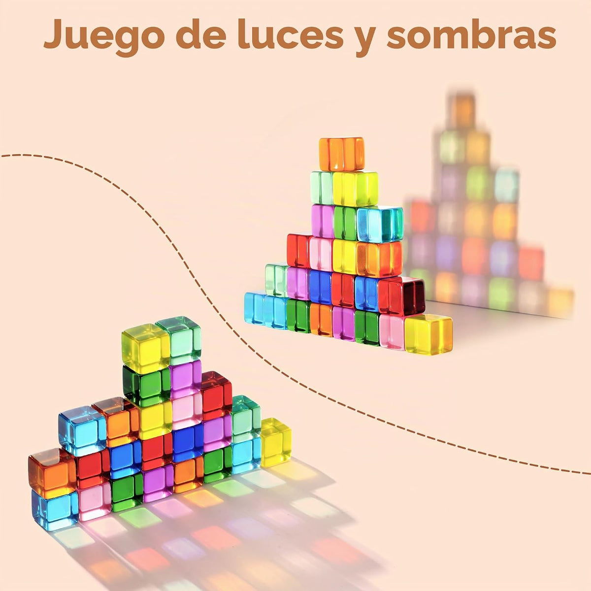 Woodtoe Juego de 80 bloques de construcción de arcoíris, bloques de madera