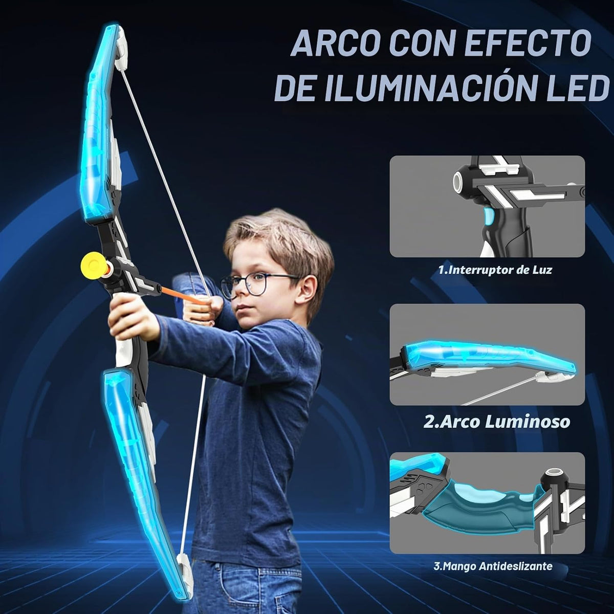 Bow y Arrow para Kids, LED Light Up Archery Set, Indoor Outdoor Sport Gifts para Boys Girls Ages 4-12