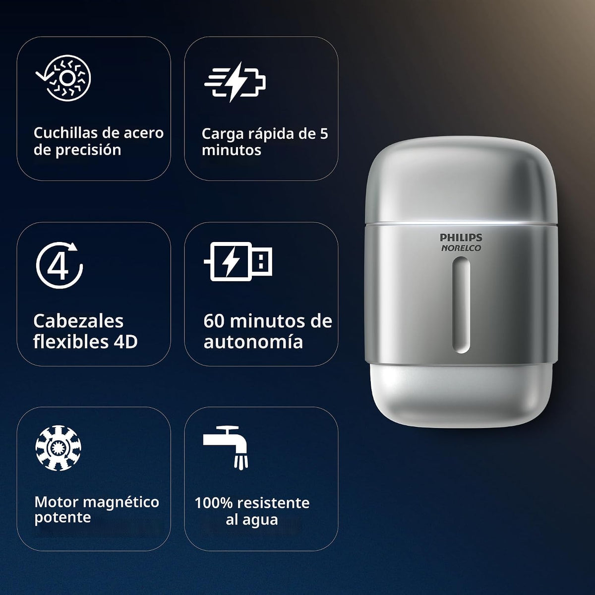 Philips Norelco Serie 600 - Afeitadora eléctrica compacta de viaje, color plateado