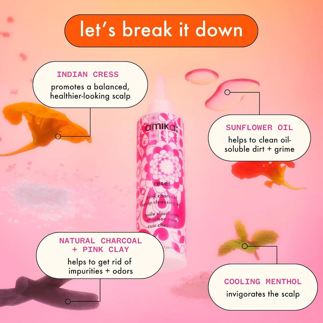 Amika Reset Aceite limpiador de cuero cabelludo de carbón rosa unis...