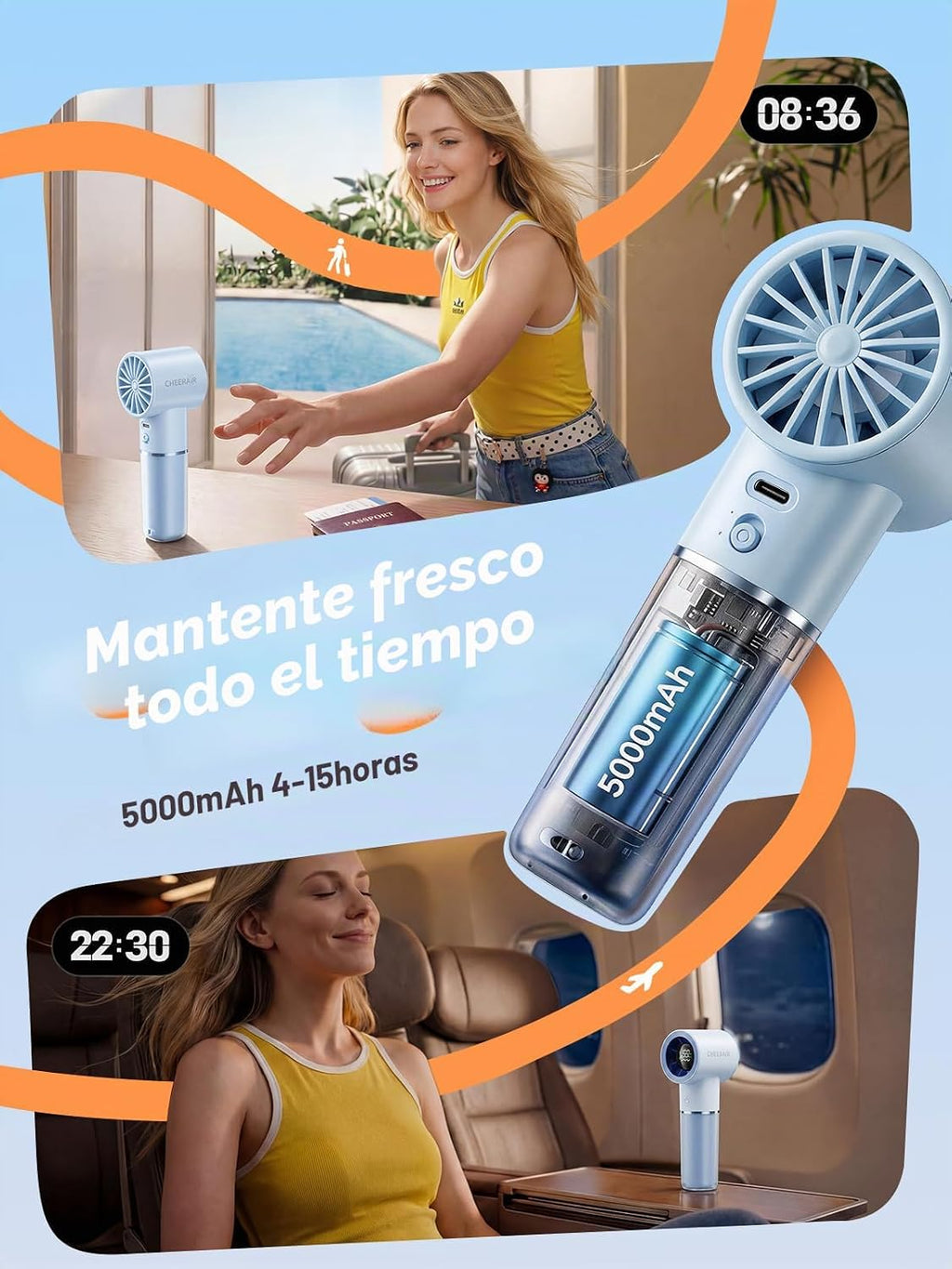 Cheerair Ventilador de Mano Portátil, Ventilador Mini Personal Pote...