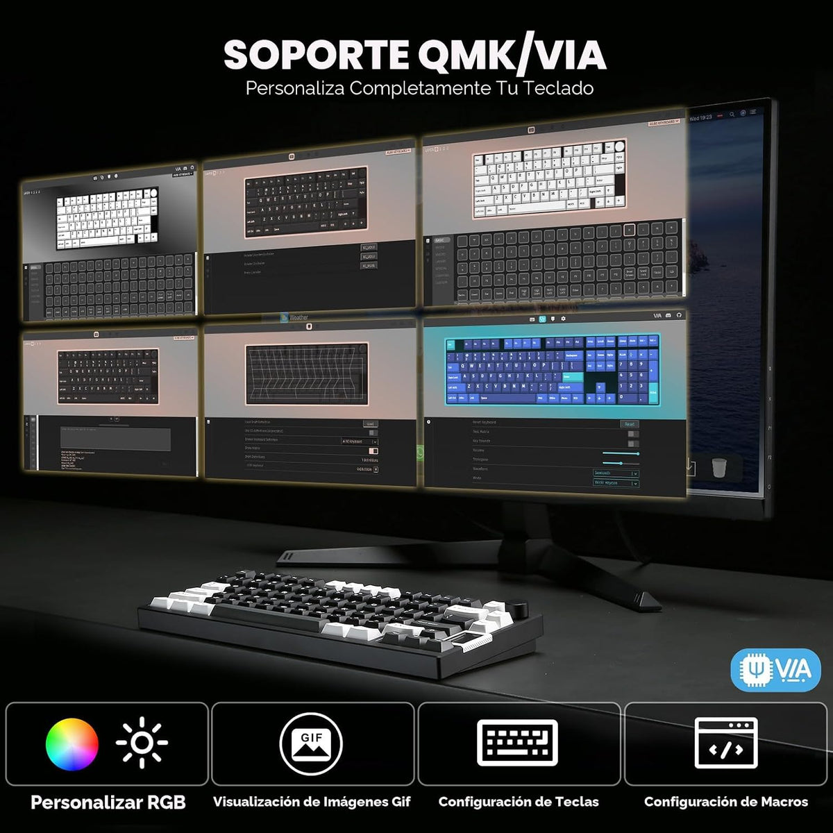 YUNZII AL80 75% Teclado mecánico de aluminio inalámbrico (negro