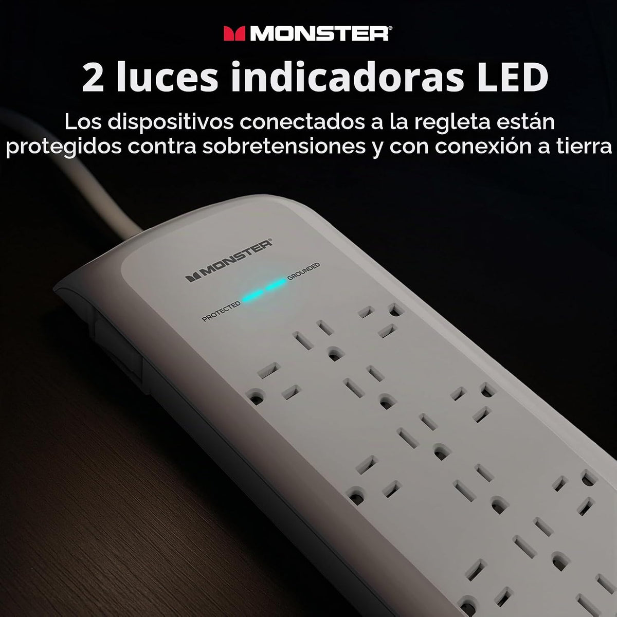 Monster Power Surge Protector w/ 4050 Joule Rating — Heavy Duty 6 FT Surge Protector Power Strip w/ 12 Outlets, 2 USB, 2 Coax, 2 Ethernet puertos — Fireproof MOV, Dual Mode, Clean Tech (blanco)