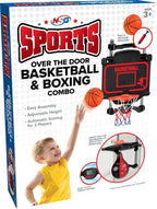 Combo de baloncesto y boxeo para colocar sobre la puerta, juego 2 en 1 con aro ajustable y bolsa de velocidad, marcador y efectos de sonido, divertido juguete deportivo de interior para niños y adultos