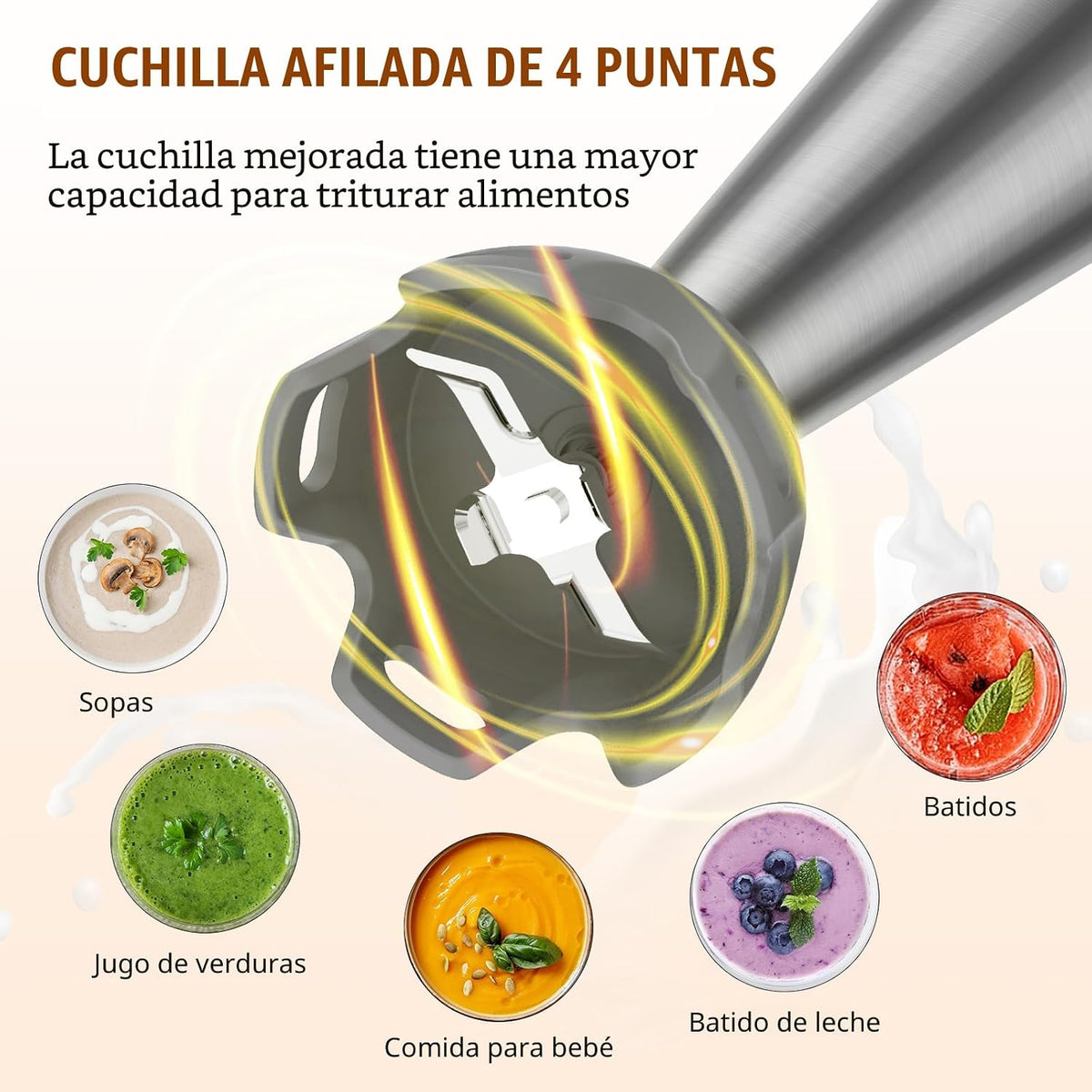 KOIOS - Batidora de inmersión de 1000W, 3 en 1, batidora de mano antiarañazos, batidora de palo de acero inoxidable mejorada de 12 velocidades con modo turbo, batidora y espumador de leche, sin BPA