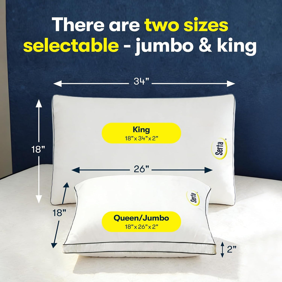 Serta Juego de 2 almohadas de cama tamaño King, soporte suave medio