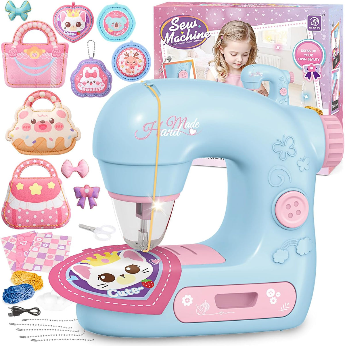 deAO Mini máquina de coser para niños, juego de arte y manualidades, kit de