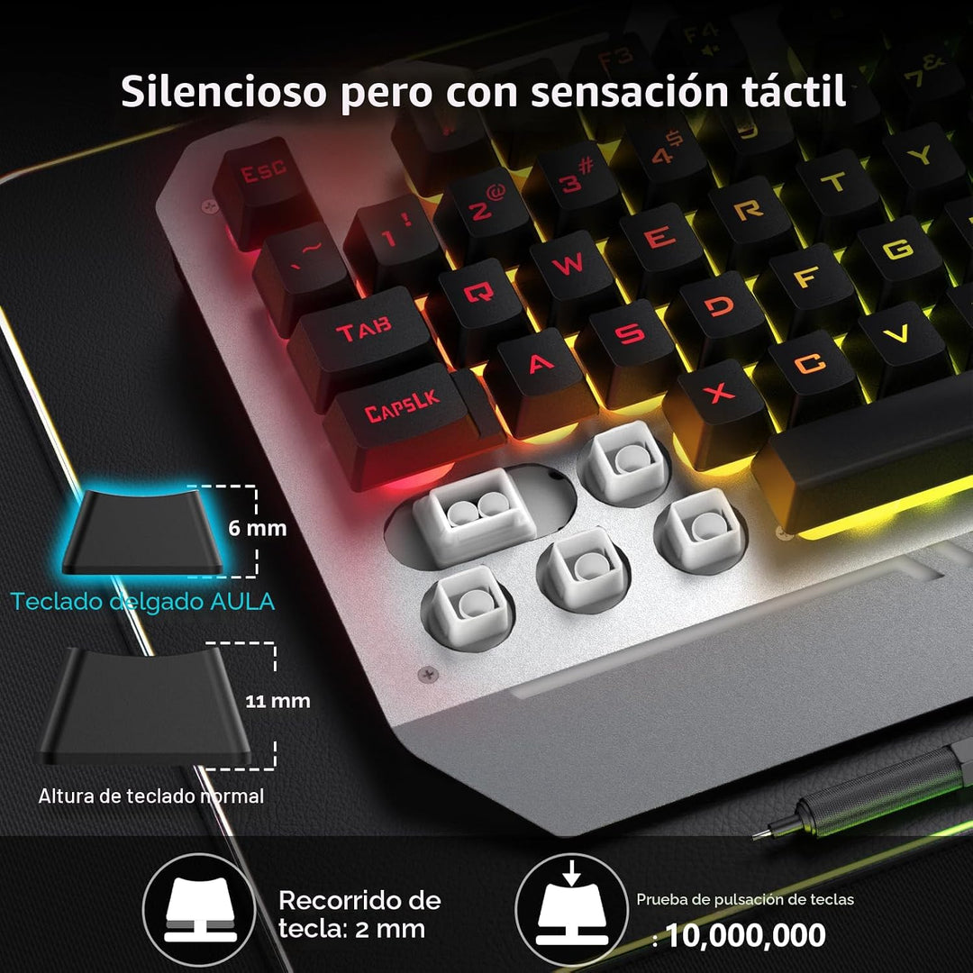 AULA Teclado, T102 Combo de teclado y mouse para juegos con 104 tec...