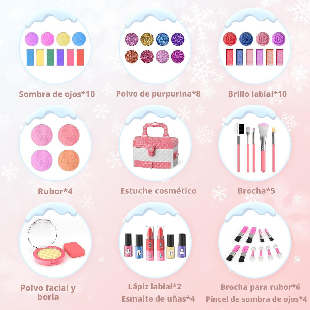 PERRYHOME Juego de maquillaje para niños para niña, 56 piezas, cosméticos