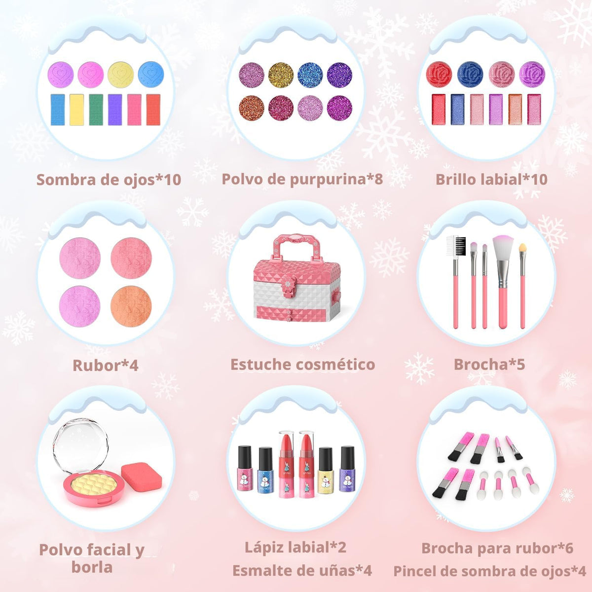 PERRYHOME Juego de maquillaje para niños para niña, 56 piezas, cosméticos