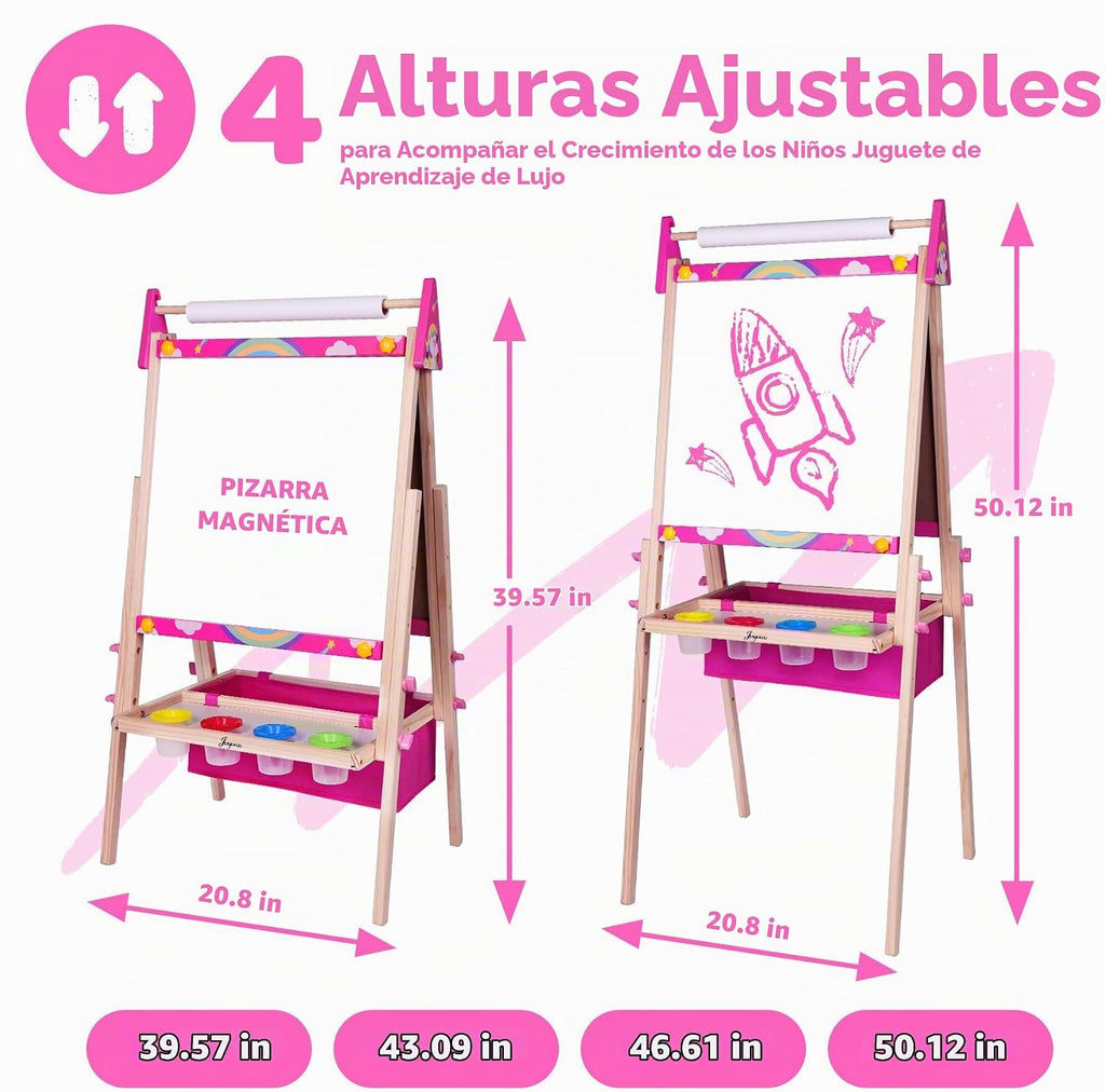 Joyooss Caballete artístico para niños, caballete para niños pequeños, estación de pintura ajustable, caballete de madera, caballete para niños pequeños, pizarra para niños, pizarra blanca y pizarra