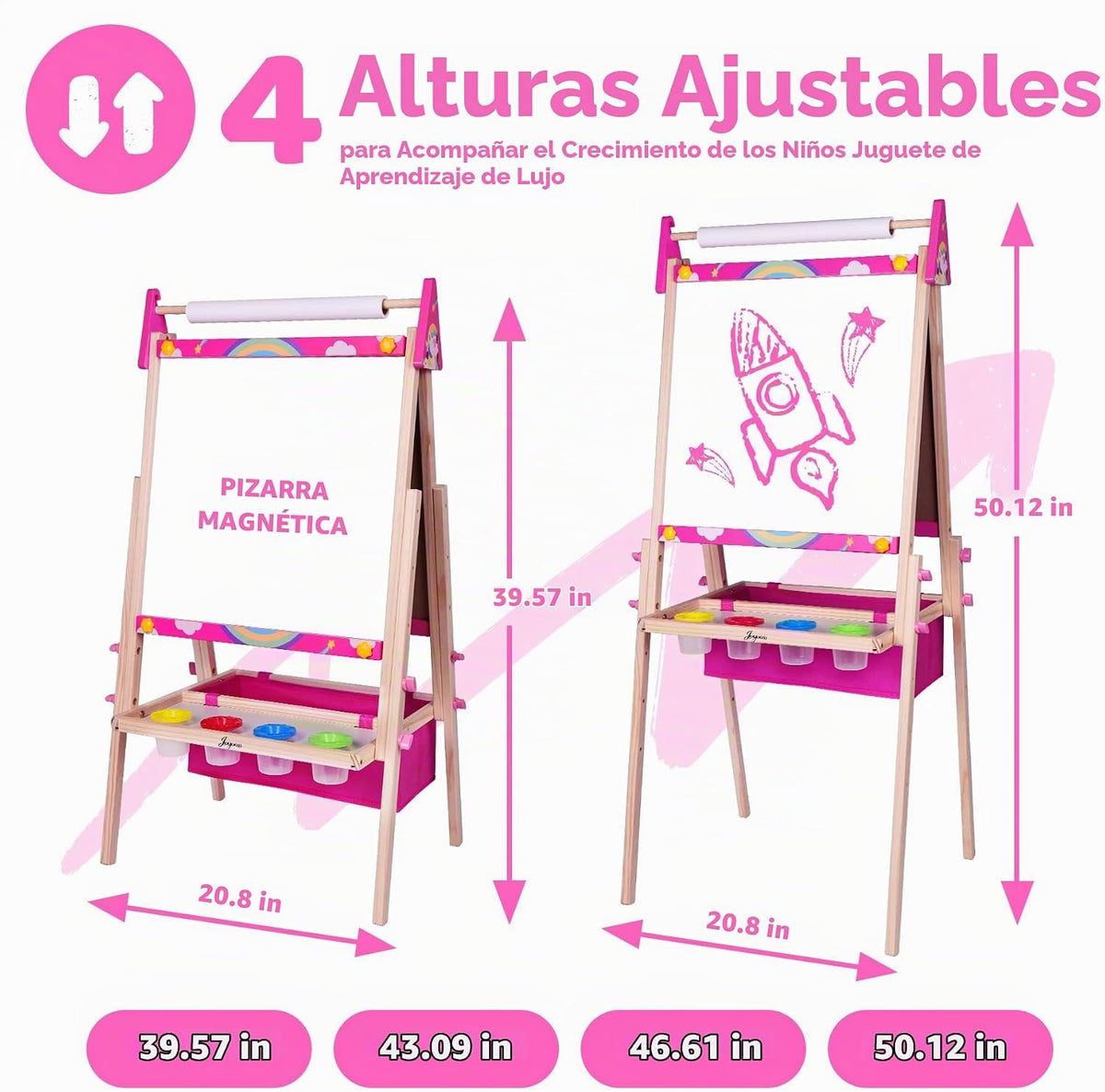 Joyooss Caballete artístico para niños, caballete para niños pequeños, estación de pintura ajustable, caballete de madera, caballete para niños pequeños, pizarra para niños, pizarra blanca y pizarra