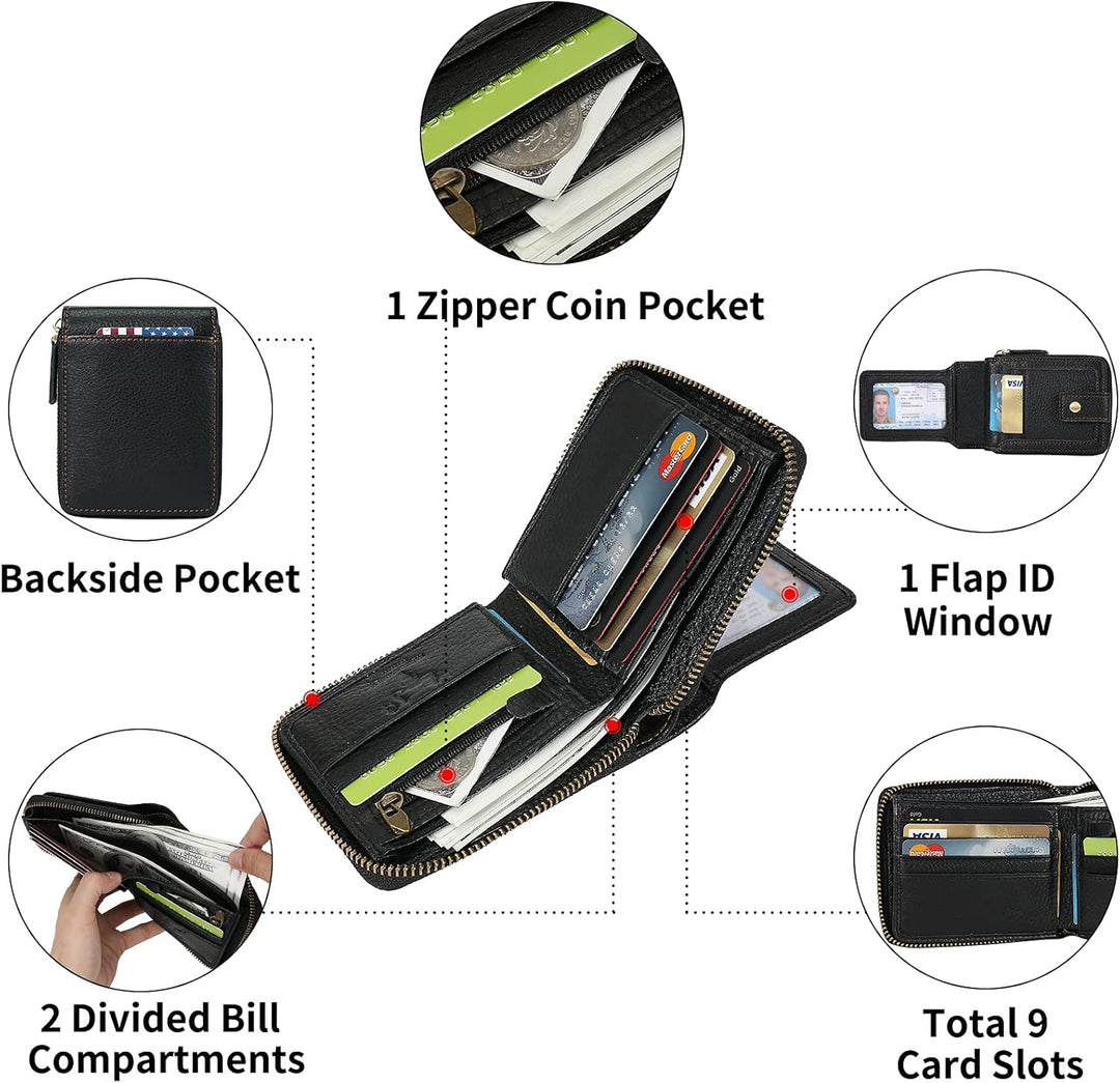 Billetera con cremallera para hombre, con bloqueo RFID, de piel, pl...