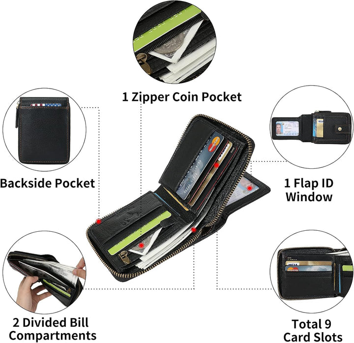 Billetera con cremallera para hombre, con bloqueo RFID, de piel, pl...