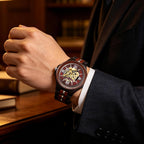 Reloj mecánico de madera para hombre Tiong, reloj automático esqueleto con caja de regalo