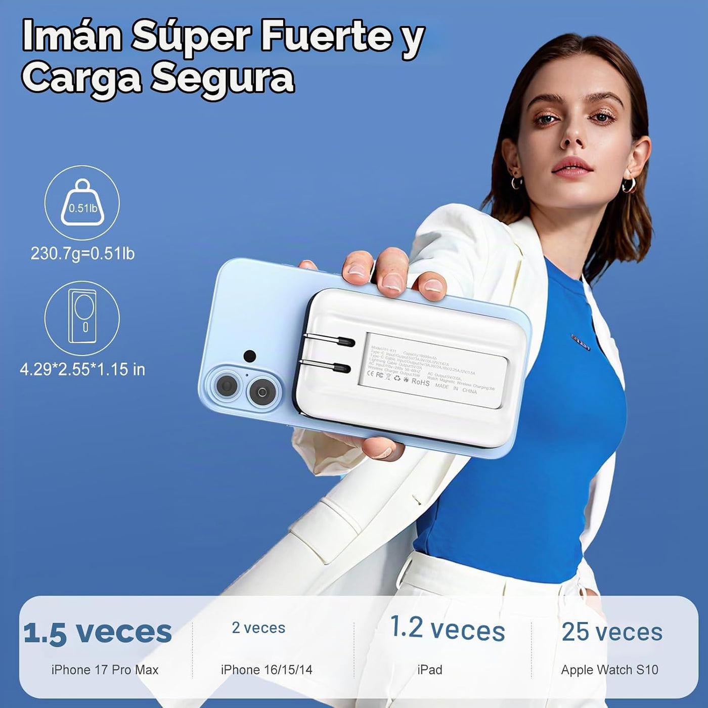 Cargador portátil magnético de 10000 mAh para iPhone con cables int...