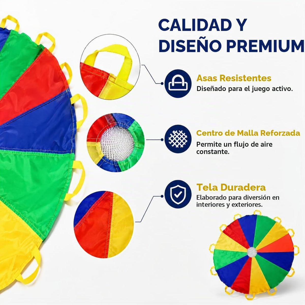 Paracaídas de juego para niños, para 8 a 12, 12 pies, con 12 manijas, para pícnic