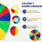 Paracaídas de 8 pies para niños con 9 asas para jugar paracaídas para 4 y 8 niños, tienda de campaña, juegos cooperativos, regalo de cumpleaños