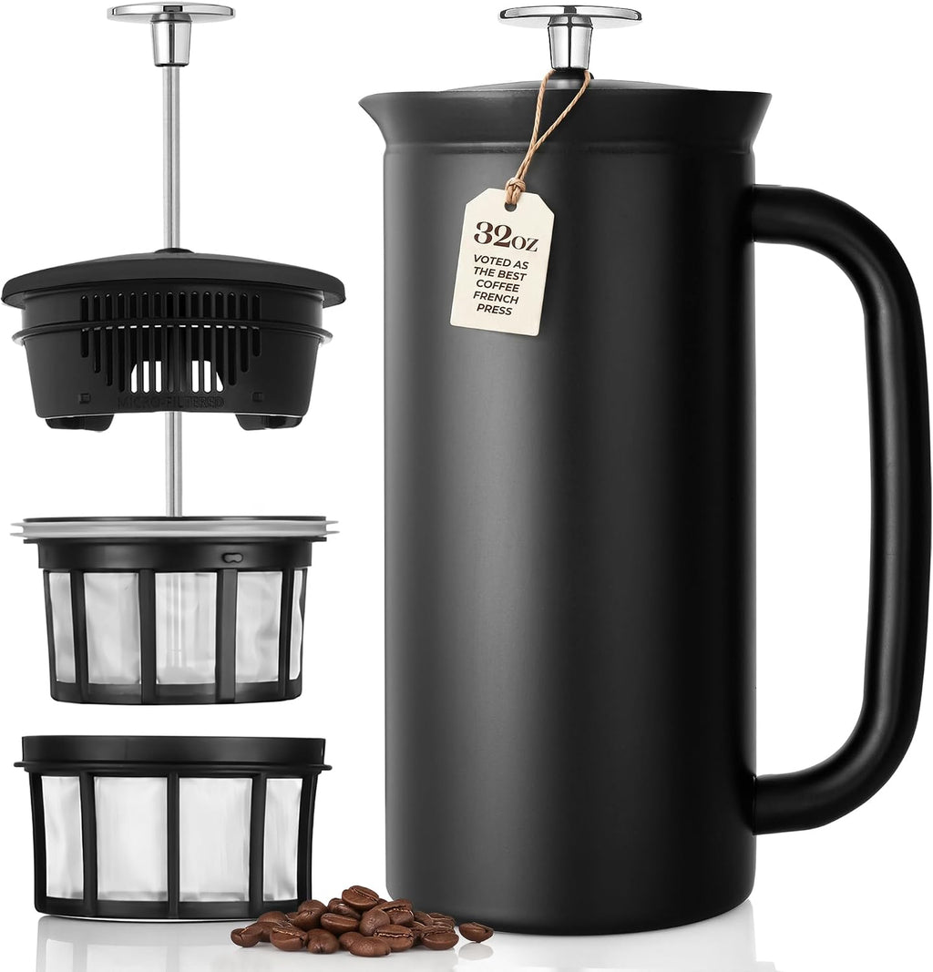 ESPRO P7 Prensa francesa, 32 onzas, negro mate, cafetera de acero