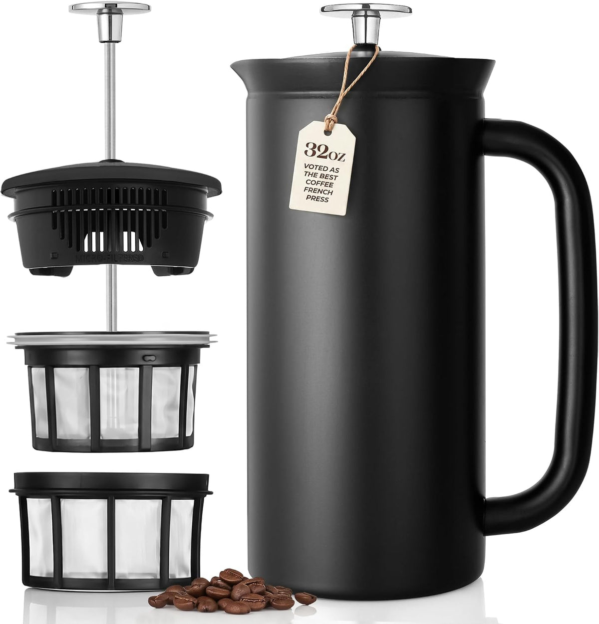 ESPRO P7 Prensa francesa, 32 onzas, negro mate, cafetera de acero