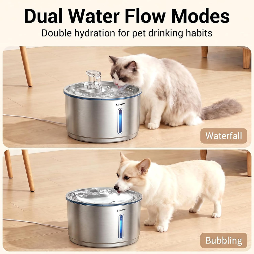 Fuente de Agua para Gatos NPET Acero Inoxidable 1Gal/135oz Fuente Automática para Mascotas