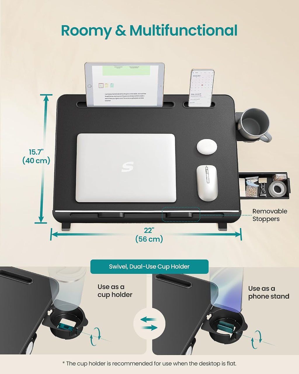SONGMICS Escritorio para computadora portátil de cama, plegable