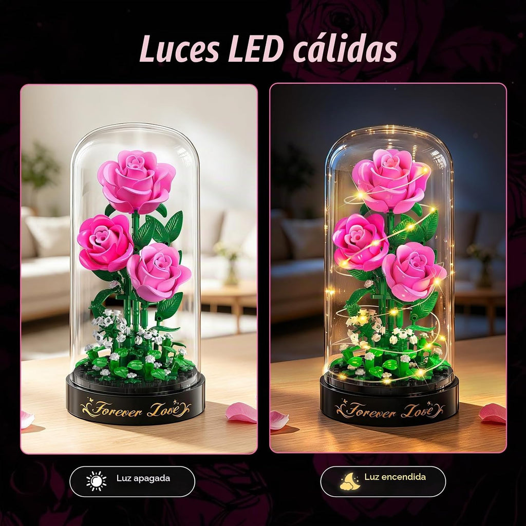 HiWEEGO Conjunto de construcción de ramo de flores de rosa rosa de 0.1 in