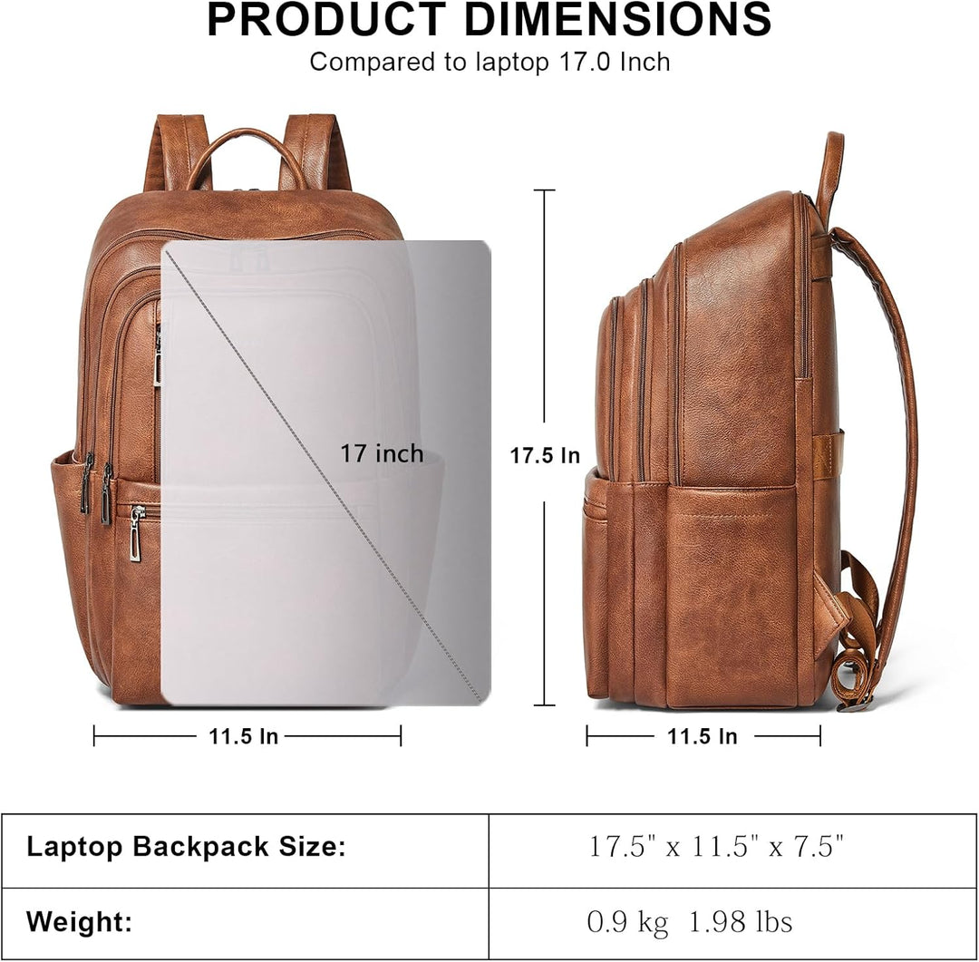 Shrrie Mochila de cuero para laptop de 17 pulgadas para mujer, moch...