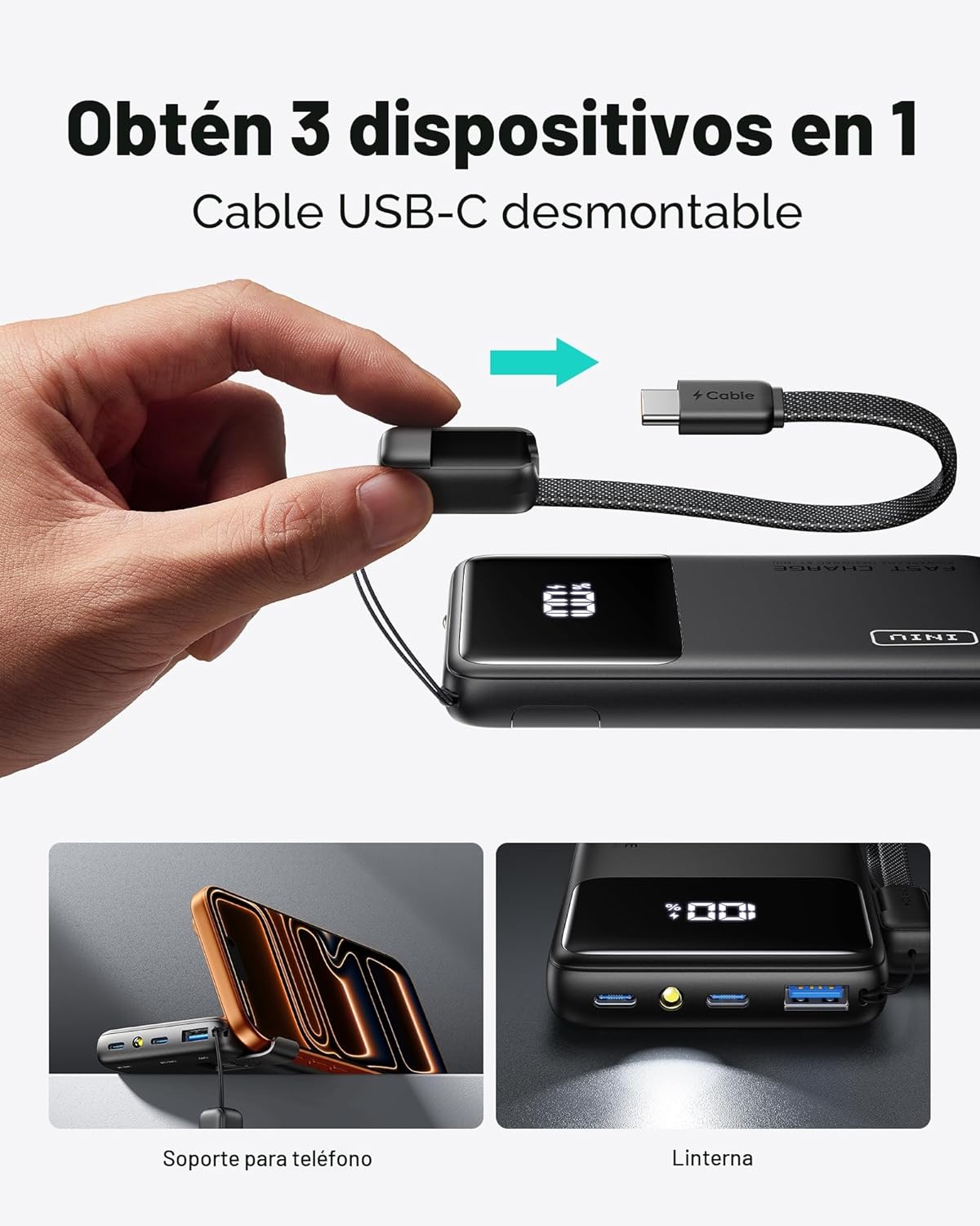 INIU Cargador portátil pequeño, 45 W PD carga rápida 10000 mAh, paq...