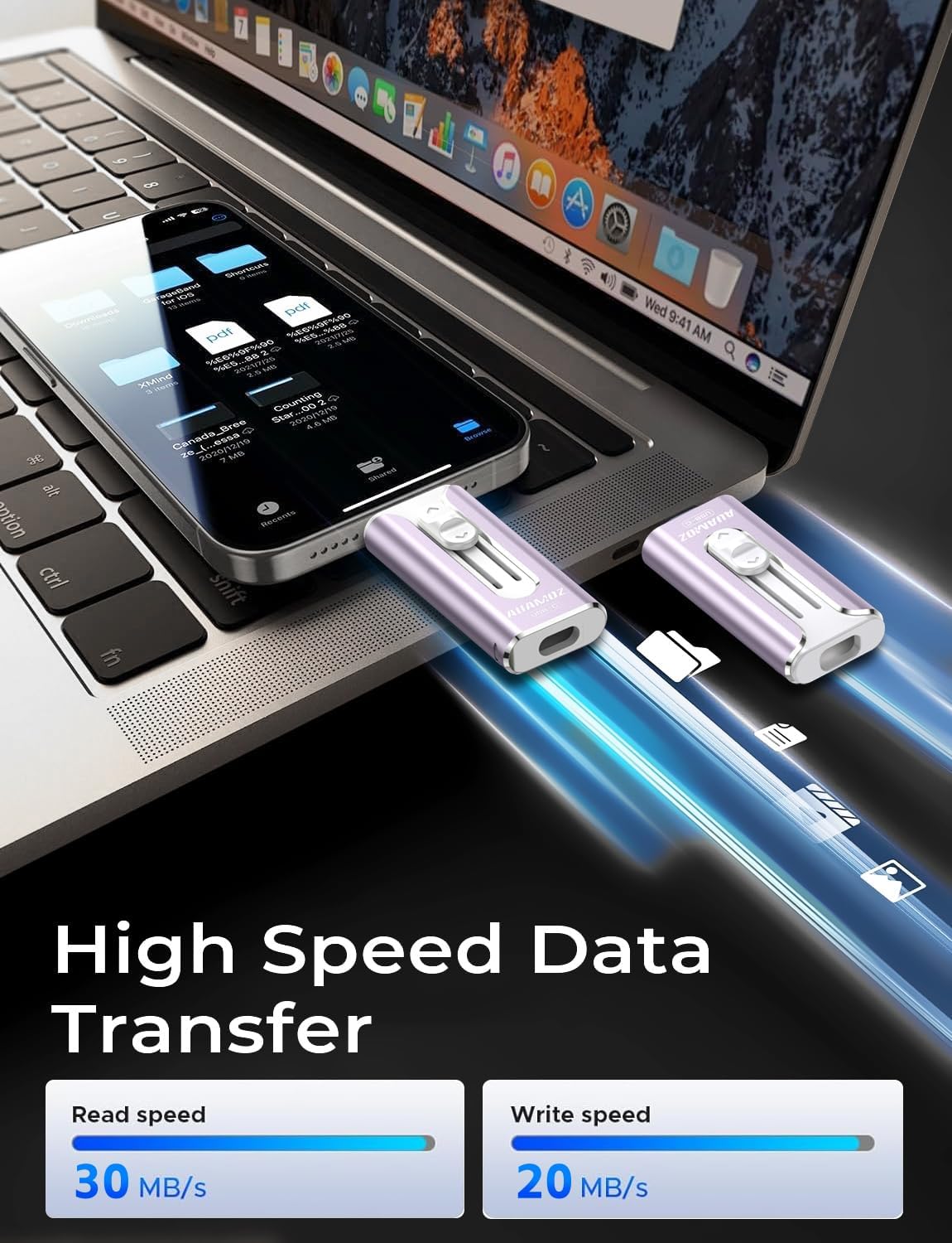 AUAMOZ Mini unidad flash de doble interfaz de 256 GB, memoria portá...