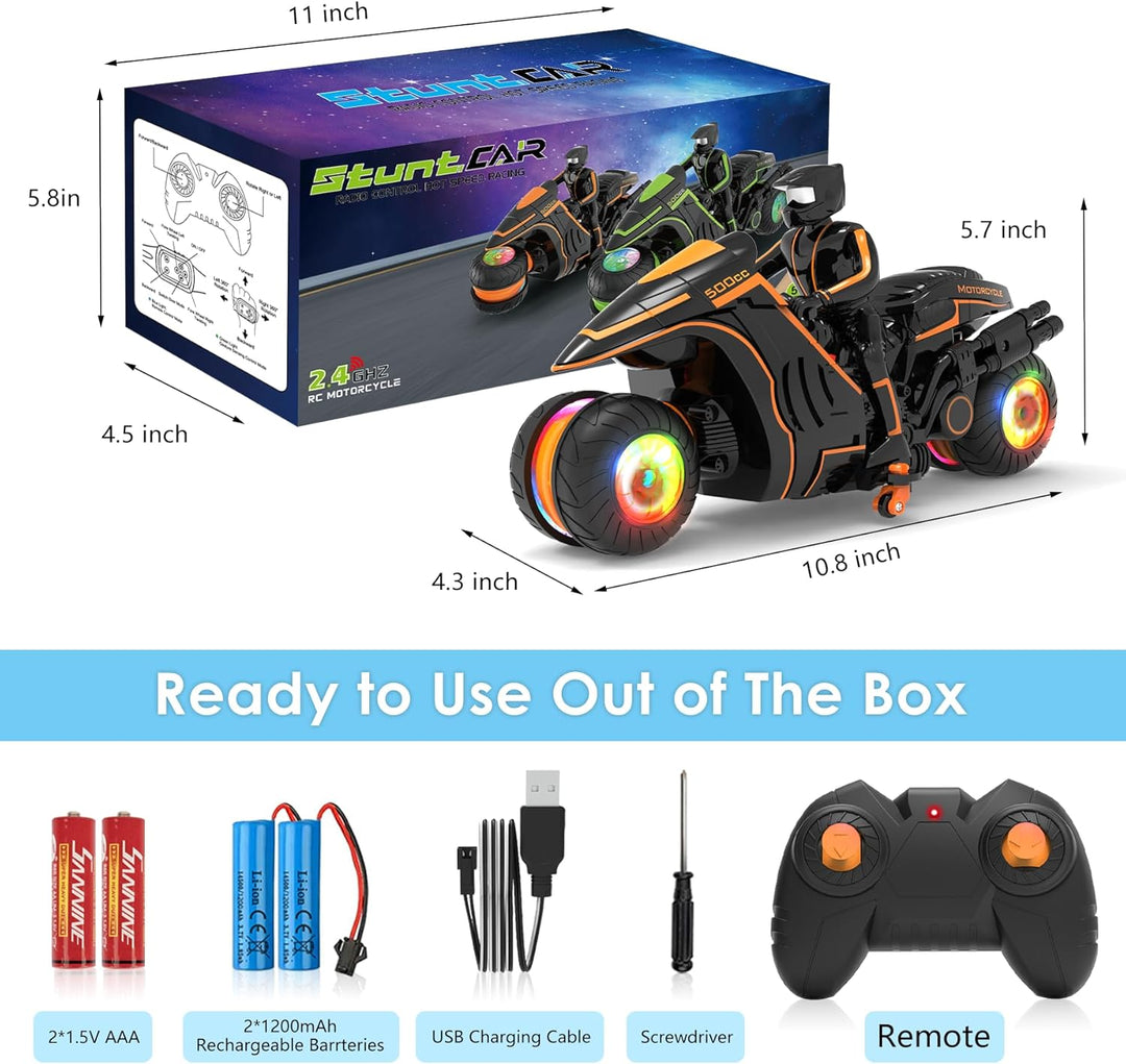 iappadore Motocicleta de control remoto con luces RGB y deslizamien...