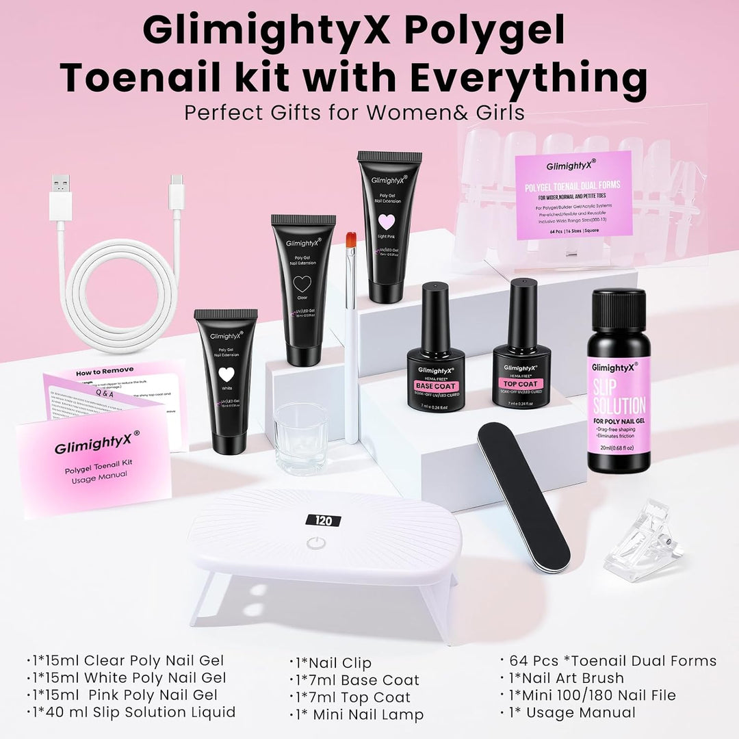 GlimightyX Kit de iniciación de uñas de Polygel con luz UV, juego c...