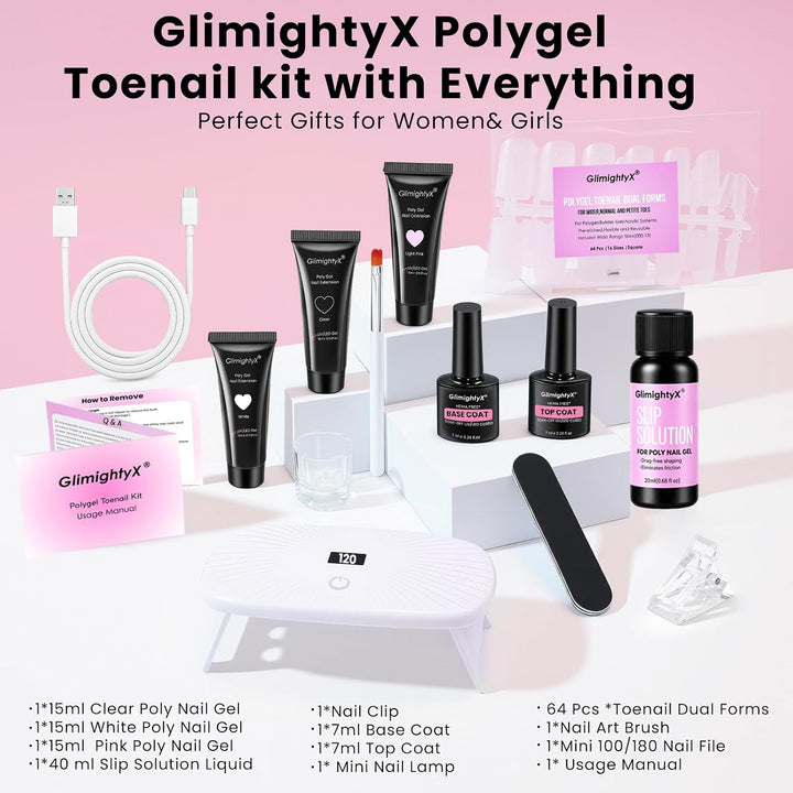 GlimightyX Kit de iniciación de uñas de Polygel con luz UV, juego c...