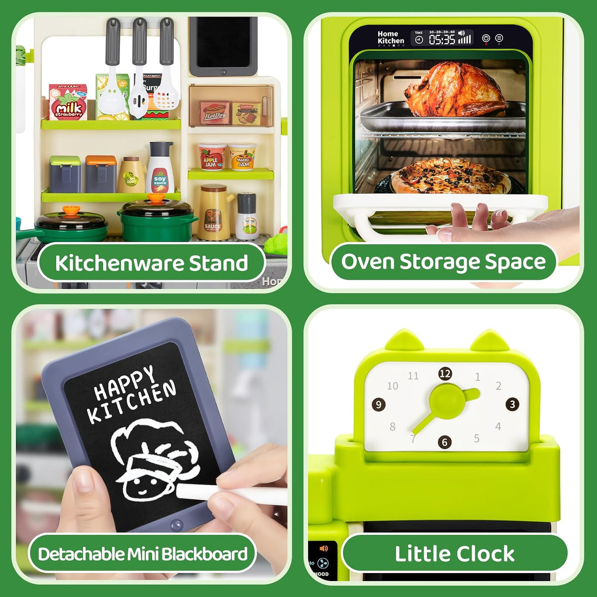 Juego de cocina para niños, juego de cocina para niños pequeños con sonido y luz, estufa de cocina con vapor, fregadero de juegos, juguete de comida y accesorios de cocina, juguete de cocina para niños y niñas (31.5 x 22 x 8.6 pulgadas)