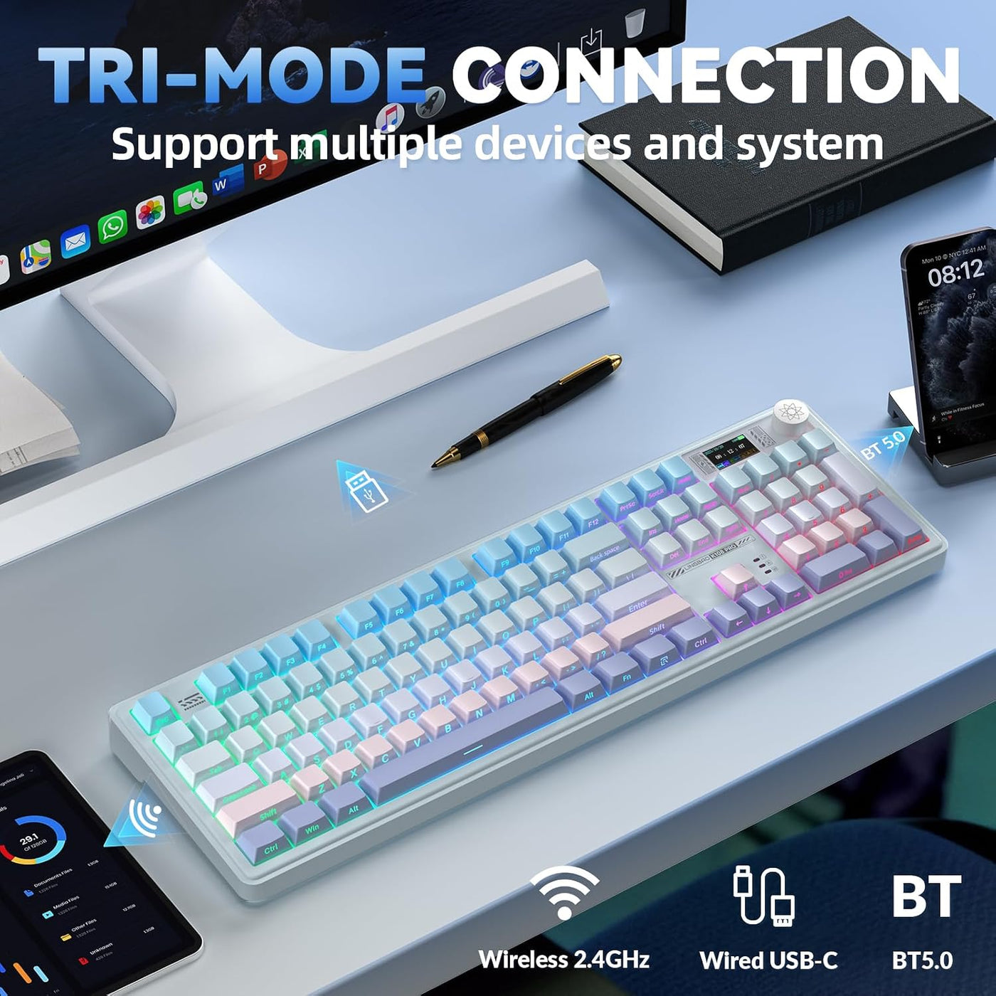 CORBOBO LINGBAO K108 Pro Teclado mecánico inalámbrico con pantalla...