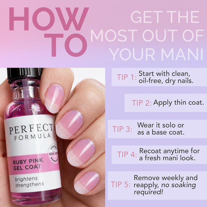 Perfect Formula Capa de gel rosa rubí, fortalecedor de uñas, tratam...