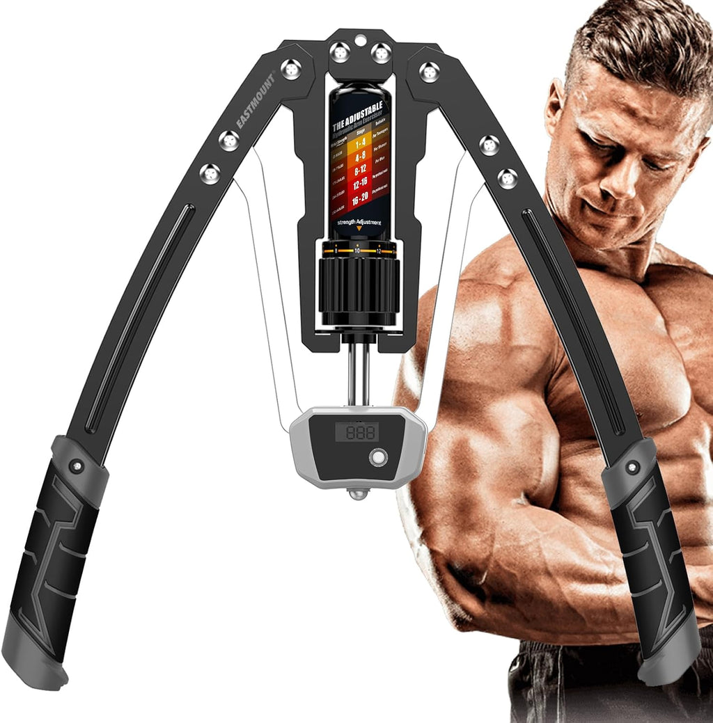 EAST MOUNT Ejercitador de brazo Twister con pantalla de contador, potencia hidráulica ajustable de 22 a 440 libras, expansor de pecho para el hogar, equipo de entrenamiento muscular de hombro