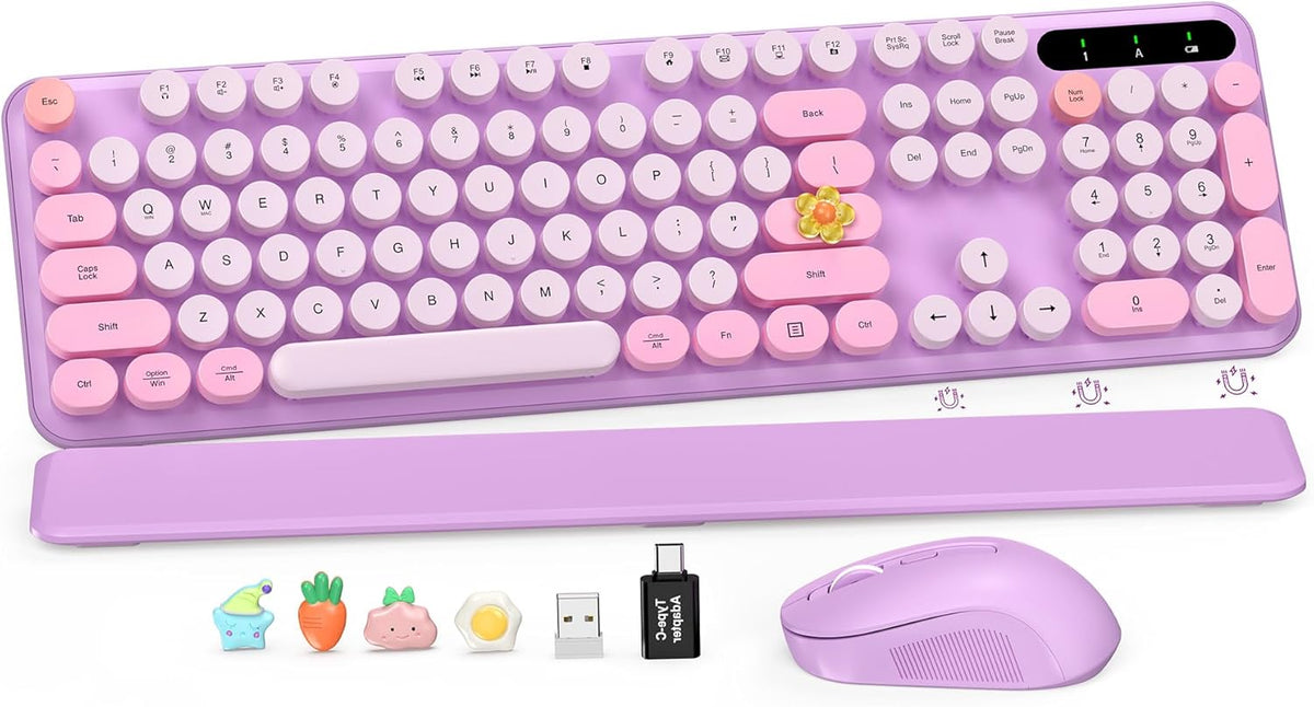 Combo de teclado y mouse inalámbricos con teclas redondas, teclado...