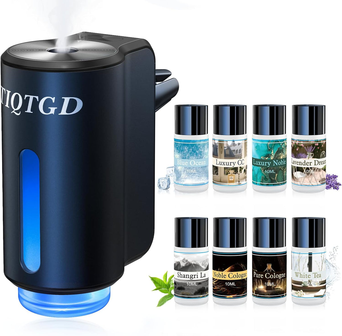 Ambientador inteligente para automóvil, difusor de ambientador de coche con 3 modos ajustables, aromatizante recargable para Carro con 8 piezas de aceite esencial, de larga duración, negro
