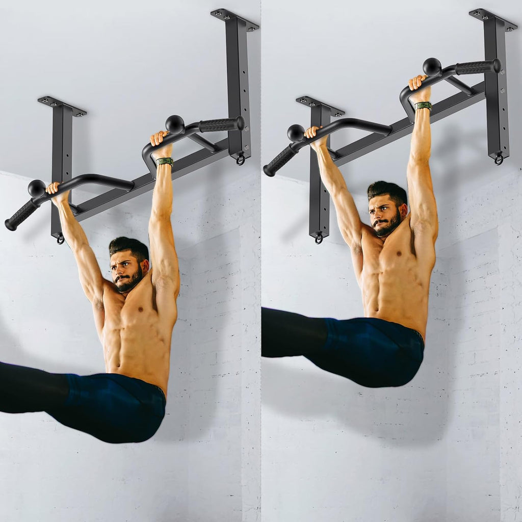 Kipika 32" Barra de tracción de techo montada - Muy duradera, Altamente ajustable, Barra de dominadas multifuncional - Sistema de gimnasio en casa con colgador para bolsa de golpe y entrenamiento con bandas de resistencia