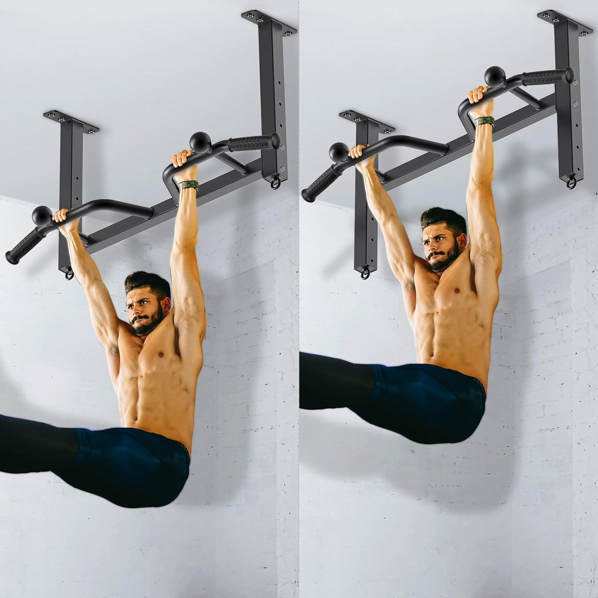 Kipika 32" Barra de tracción de techo montada - Muy duradera, Altamente ajustable, Barra de dominadas multifuncional - Sistema de gimnasio en casa con colgador para bolsa de golpe y entrenamiento con bandas de resistencia