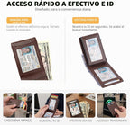 Cartera desplegable para hombre, cartera de piel con bloqueo RFID y tarjetero de aluminio, Marrón, Classic