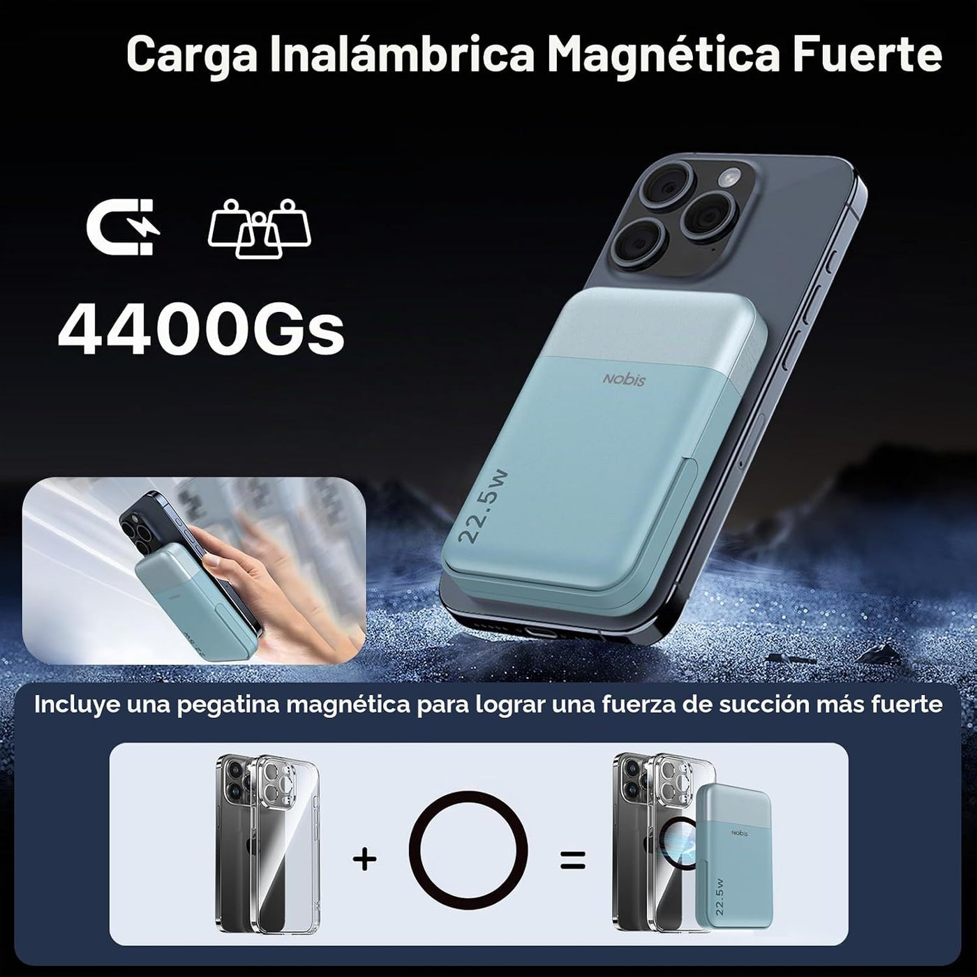 NOBIS Banco magnético de la energía 22.5W 10000mAh cargador portáti...