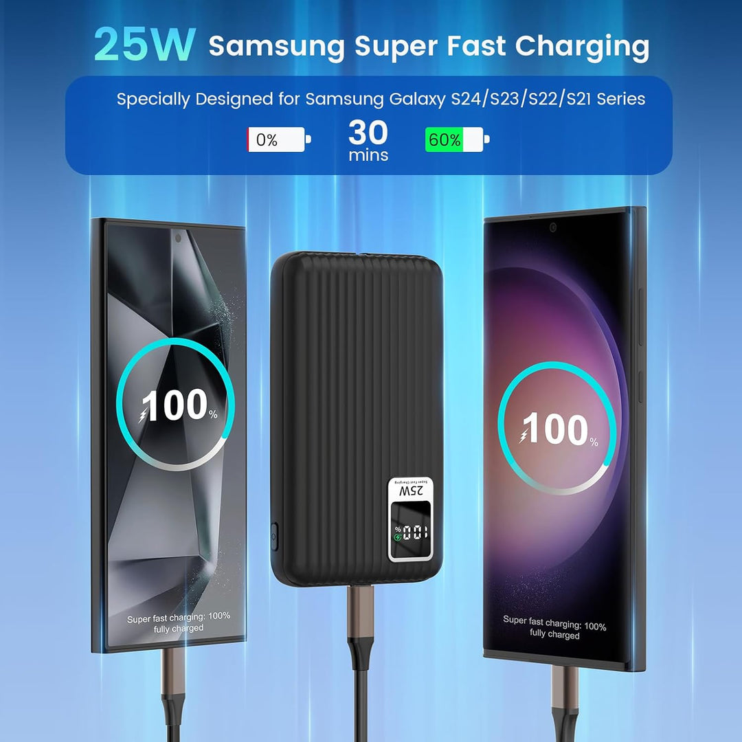 Cargador portátil de carga súper rápida de 25 W con cable integrado...