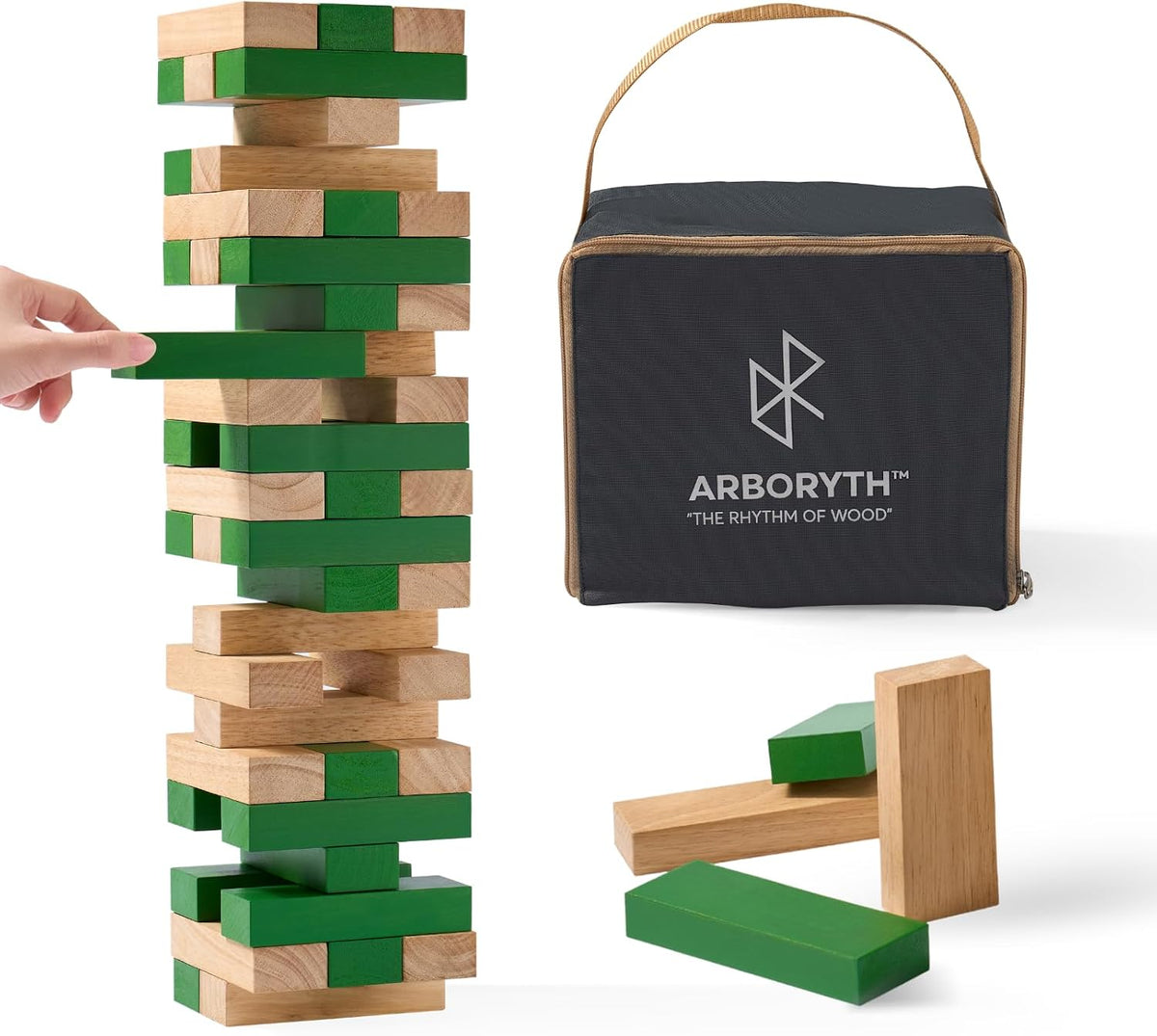 Juego de torre de apilamiento de madera, verde natural, 1.3 pies